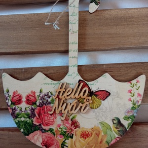Rózsás esernyőalakú ajtódekoráció, Otthon & Életmód, Dekoráció, Ajtó- és ablak dekoráció, Ajtódísz & Kopogtató, Decoupage, transzfer és szalvétatechnika, MESKA