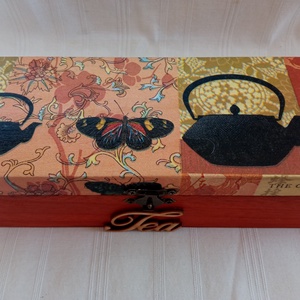 Fekete teáskanna-teásdoboz, Otthon & Életmód, Konyhafelszerelés, tálalás, Konyhai tárolás, Tea & Kávé tárolás, Decoupage, transzfer és szalvétatechnika, Festett tárgyak, MESKA