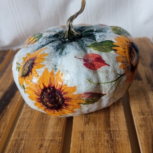 Napraforgós dísztök dekorció, Otthon & Életmód, Dekoráció, Halloween, Halloweeni tök, Decoupage, transzfer és szalvétatechnika, MESKA