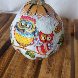 Baglyos dísztök dekorció, Otthon & Életmód, Dekoráció, Halloween, Halloweeni tök, Decoupage, transzfer és szalvétatechnika, MESKA