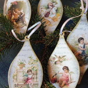 Angyalok fa karcsonyfadísz, Karácsony, Karácsonyi lakásdekoráció, Karácsonyfadíszek, Decoupage, transzfer és szalvétatechnika, MESKA
