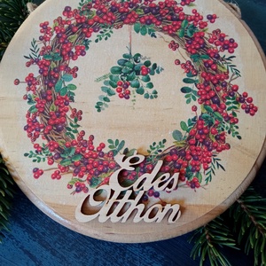 Pirosbogyós  adventi ajtókopogtató tábla, Karácsony, Adventi díszek, Adventi ajtódísz, Decoupage, transzfer és szalvétatechnika, Festett tárgyak, MESKA