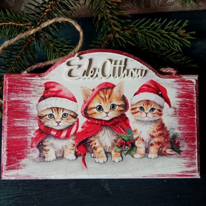 Mikuls cick- adventi ajtókopogtató , Karácsony, Adventi díszek, Adventi ajtódísz, Decoupage, transzfer és szalvétatechnika, MESKA