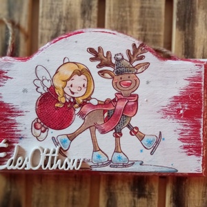 Vicces rénszarvas- adventi ajtókopogtató , Karácsony, Adventi díszek, Adventi ajtódísz, Decoupage, transzfer és szalvétatechnika, MESKA
