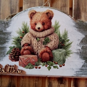 Teddy Mackó karcsonya-ajtókopogtató tábla - Meska.hu