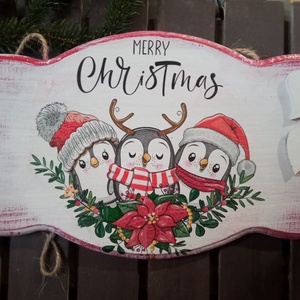 Karácsonyi  pingvinek- ajtókopogtató tábla - Meska.hu