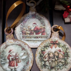 Télapóra vrva-karácsonyfadíszek, Karácsony, Karácsonyi lakásdekoráció, Karácsonyfadíszek, Decoupage, transzfer és szalvétatechnika, MESKA