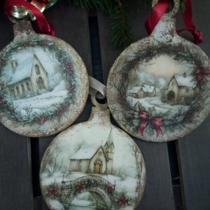 Kpolnk-karácsonyfadíszek, Karácsony, Karácsonyi lakásdekoráció, Karácsonyfadíszek, Decoupage, transzfer és szalvétatechnika, MESKA