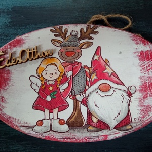 Rénszarvas és bar�tai- ajtókopogtatótábla, Otthon & Életmód, Dekoráció, Ajtó- és ablak dekoráció, Ajtódísz & Kopogtató, Decoupage, transzfer és szalvétatechnika, MESKA