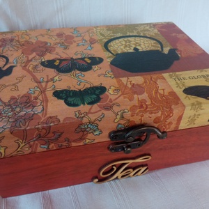 Fekete te�skanna-te�s doboz, Otthon & Életmód, Konyhafelszerelés, tálalás, Konyhai tárolás, Tea & Kávé tárolás, Decoupage, transzfer és szalvétatechnika, MESKA