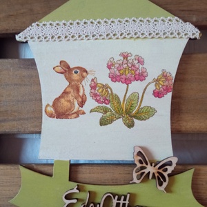Nyuszis ajtódísz , Otthon & Életmód, Dekoráció, Ajtó- és ablak dekoráció, Ajtódísz & Kopogtató, Decoupage, transzfer és szalvétatechnika, MESKA