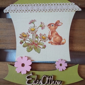 Nyuszis tavaszi ajtódísz , Otthon & Életmód, Dekoráció, Ajtó- és ablak dekoráció, Ajtódísz & Kopogtató, Decoupage, transzfer és szalvétatechnika, MESKA