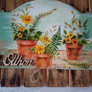 S�rga vir�gok tavaszi ajtódísz, Otthon & Életmód, Dekoráció, Ajtó- és ablak dekoráció, Ajtódísz & Kopogtató, Decoupage, transzfer és szalvétatechnika, MESKA