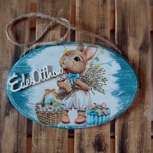 Húsvéti nyuszi ajtókopogtató , Ünnepi díszek, dekorációk, Húsvéti díszek és dekorációk, Húsvéti ajtódísz, kopogtató, Decoupage, transzfer és szalvétatechnika, MESKA