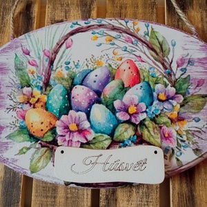 Húsvéti tojások ajtókopogtatót�bla, Ünnepi díszek, dekorációk, Húsvéti díszek és dekorációk, Húsvéti ajtódísz, kopogtató, Decoupage, transzfer és szalvétatechnika, MESKA