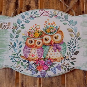 Bagolyp�r tavaszi ajtókopogtató t�bla - Meska.hu