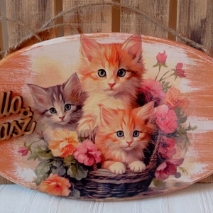 Cic�k tavaszi ajtókopogtató t�bla, Otthon & Életmód, Dekoráció, Ajtó- és ablak dekoráció, Ajtódísz & Kopogtató, Decoupage, transzfer és szalvétatechnika, Festett tárgyak, MESKA