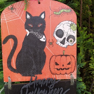 halloweeni ajtódísz- a fekete macska - Meska.hu
