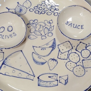 Kínáló tál szószos tálkákkal, felíratos - otthon & életmód - konyhafelszerelés, tálalás - tálalás - kínálótál - Meska.hu