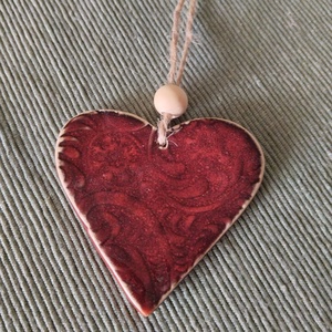 Kerámia fenyődísz szív, Karácsony, Karácsonyi lakásdekoráció, Karácsonyfadíszek, , MESKA