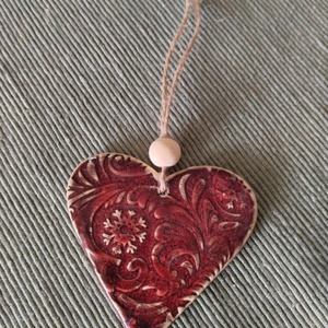 Kerámia fenyődísz szív - karácsony - karácsonyi lakásdekoráció - karácsonyfadíszek - Meska.hu