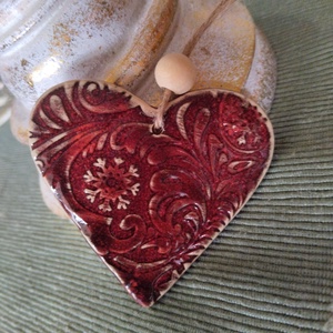 Kerámia fenyődísz szív - karácsony - karácsonyi lakásdekoráció - karácsonyfadíszek - Meska.hu