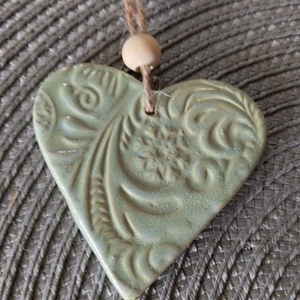 Kerámia fenyődísz szív, Karácsony, Karácsonyi lakásdekoráció, Karácsonyfadíszek, , MESKA