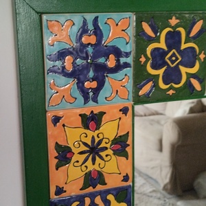 Tükör kézzel festett csempével - otthon & életmód - dekoráció - tükör - Meska.hu