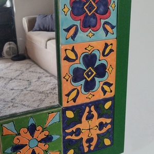 Tükör kézzel festett csempével - otthon & életmód - dekoráció - tükör - Meska.hu