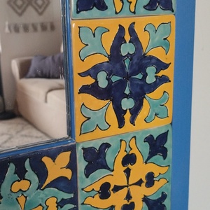 Tükör kézzel festett csempével - otthon & életmód - dekoráció - tükör - Meska.hu