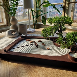 Asztali zen kert mécsessel, bonsai fával  - Meska.hu