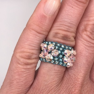 Andrassy Couture türkiz gyöngy gyűrű Swarovski kristállyal - Meska.hu