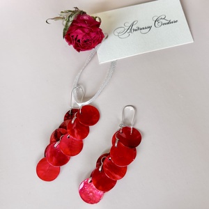 Andrassy Couture piros kagyló fülbevaló  - ékszer - fülbevaló - lógó fülbevaló - Meska.hu