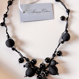 Andrassy Couture fekete organza/gyöngy nyakék/ nyaklánc - ékszer - nyaklánc - gyöngyös nyaklánc - Meska.hu