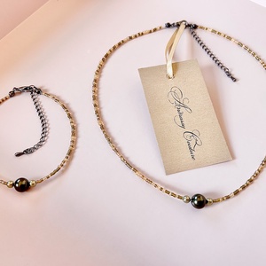 Andrassy Couture zöld/arany Swarovski bogyó egysoros gyöngy nyaklánc és karkötő szett - ékszer - ékszerszett - Meska.hu