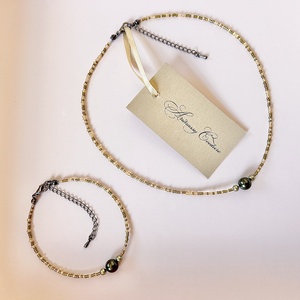 Andrassy Couture zöld/arany Swarovski bogyó egysoros gyöngy nyaklánc és karkötő szett - Meska.hu