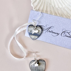 Andrassy Couture ezüstös szivecske kagyló és Swarovski fülbevaló  - ékszer - fülbevaló - lógó fülbevaló - Meska.hu
