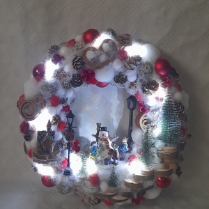 Világítós hóembert építő gyerekek ajtódísz - karácsony - adventi díszek - adventi ajtódísz - Meska.hu