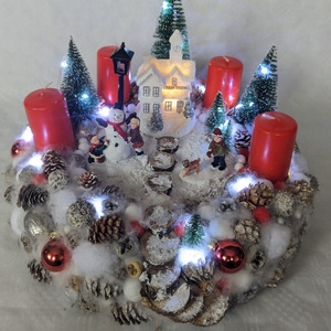 Karácsonyi falu jelenet - karácsony - adventi díszek - adventi koszorú - Meska.hu