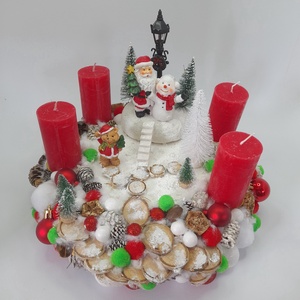 Télapó és Hóember Adventi koszorú, Karácsony, Adventi díszek, Adventi koszorú, Virágkötés, MESKA