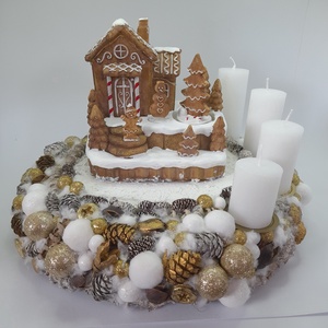 Mézeskalács Téli Falu, Karácsony, Adventi díszek, Adventi koszorú, Virágkötés, MESKA