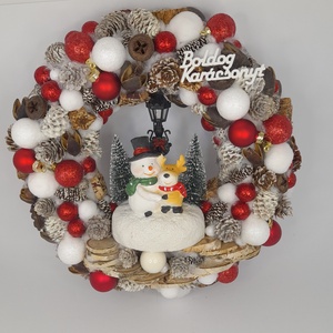 Hóember és Rénszarvas Ajtódísz - Meska.hu