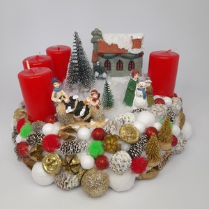 Piros Gyertyás Téli Falu - Meska.hu