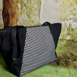 Fekete hálós  szövetes táska - táska & tok - kézitáska & válltáska - nagy pakolós táska - Meska.hu