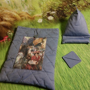 Szürke romantikus könyvtartó,telefontartó szett, Könyv & Zene, Könyvtok, Varrás, MESKA