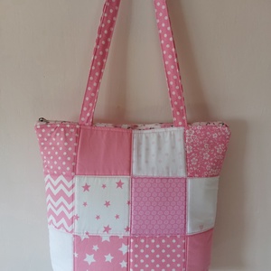 Rózsaszín pachwork táska - táska & tok - kézitáska & válltáska - válltáska - Meska.hu