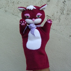 Bordó cica - kézbáb -  - Meska.hu