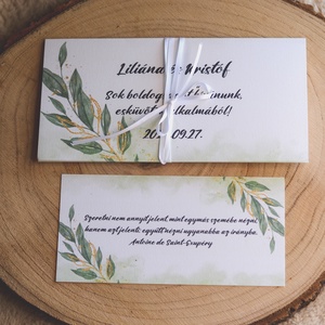 Greenery arany kézzel festett - pénzátadó boríték, Esküvő, Emlék & Ajándék, Nászajándék, Esküvői pénzátadó boríték, kártya, Festészet, MESKA