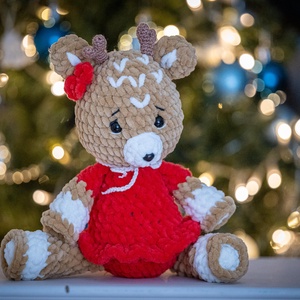 Horgolt plüss szarvas - piros, Játék & Sport, Plüssállat & Játékfigura, Plüss mesefigurák, Horgolás, MESKA