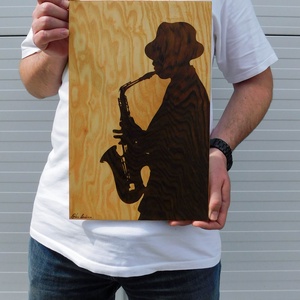 Jazz hangulatkép intarzia  - otthon & életmód - dekoráció - kép & falikép - fából készült kép - Meska.hu